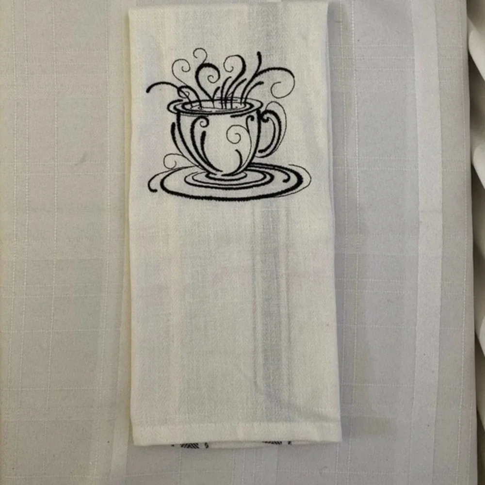 Kitchen Towel, Tea Towel, Coffee Theme Embroidered 704